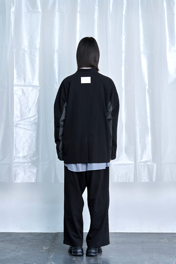 【Nora Lily】Stripe Panel No-Collar Jacket-Black-225542101-19F