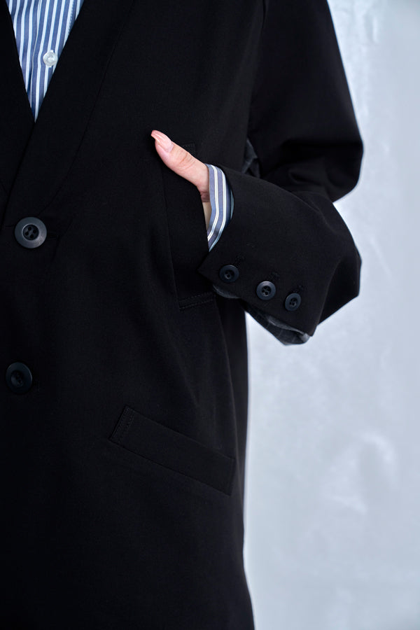 【Nora Lily】Stripe Panel No-Collar Jacket-Black-225542101-19F