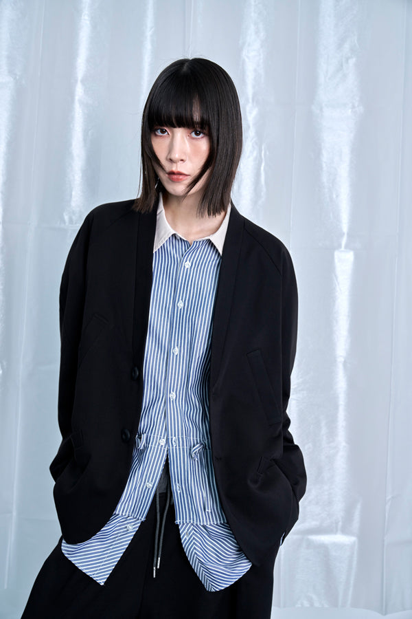 【Nora Lily】Stripe Panel No-Collar Jacket-Black-225542101-19F