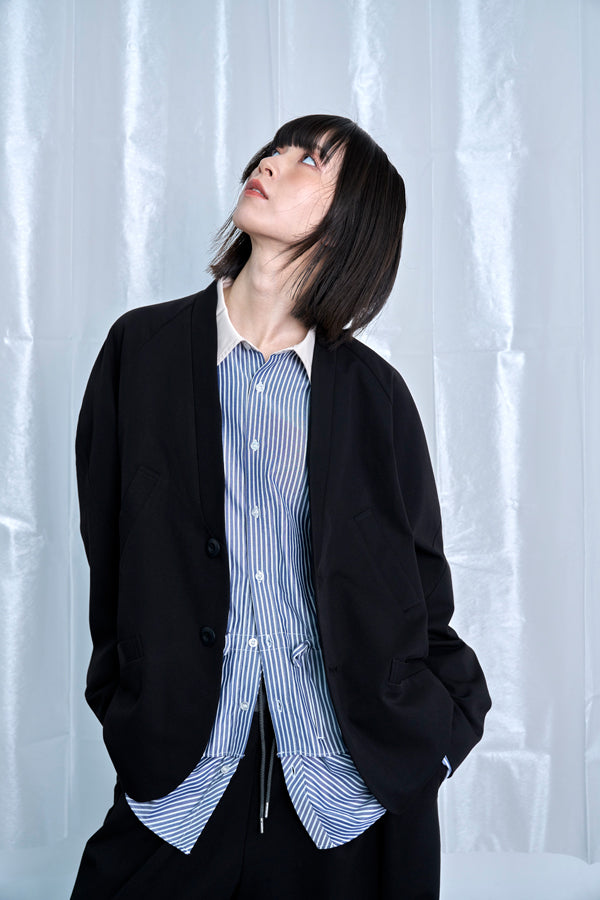 【Nora Lily】Stripe Panel No-Collar Jacket-Black-225542101-19F