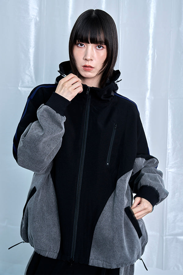 【Nora Lily】Denim Combo Hooded Zip Blouson-Black × Black-225542102-19F