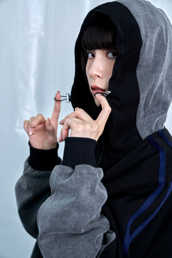 【Nora Lily】Denim Combo Hooded Zip Blouson-Black × Black-225542102-19F