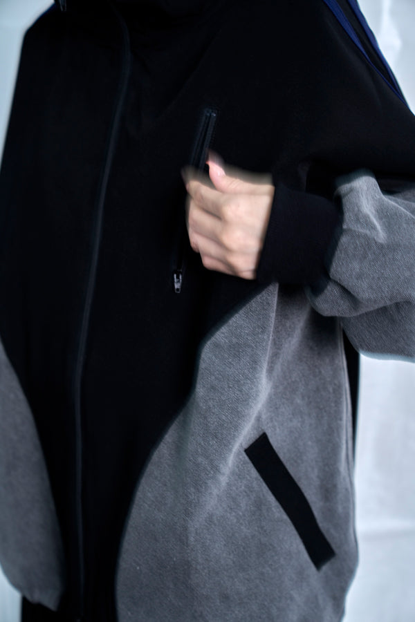 【Nora Lily】Denim Combo Hooded Zip Blouson-Black × Black-225542102-19F