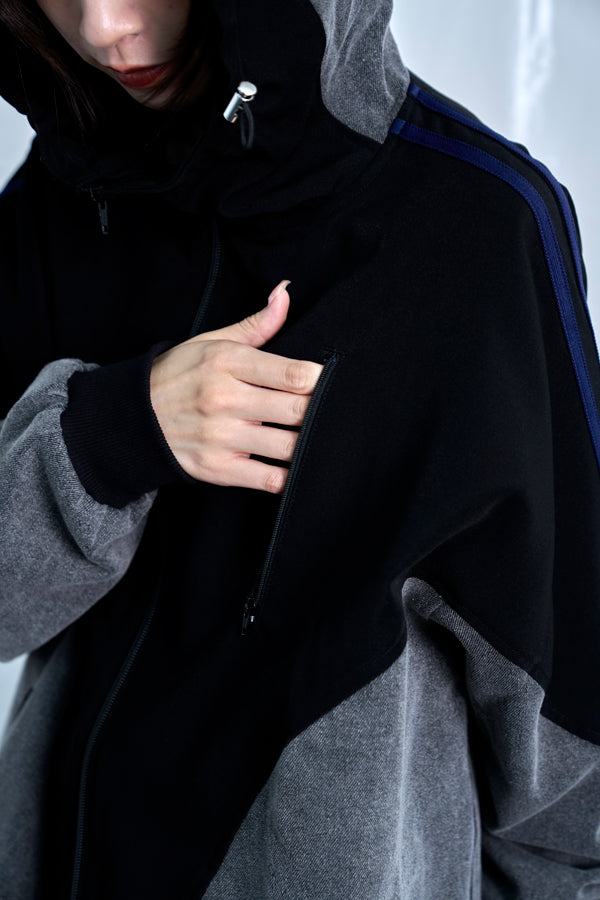 【Nora Lily】Denim Combo Hooded Zip Blouson-Black × Black-225542102-19F