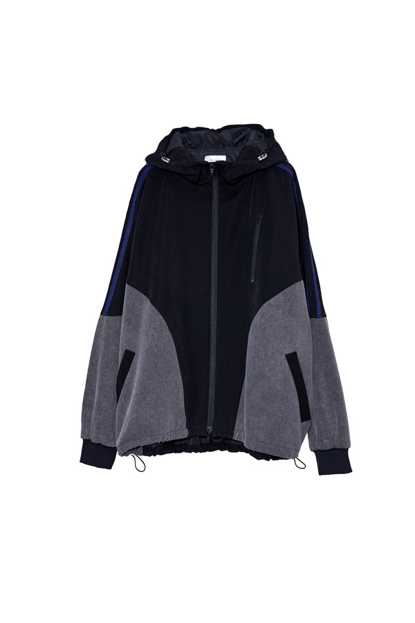 【Nora Lily】Denim Combo Hooded Zip Blouson-Black × Black-225542102-19F