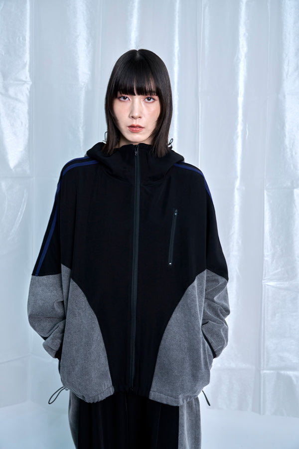 【Nora Lily】Denim Combo Hooded Zip Blouson-Black × Black-225542102-19F