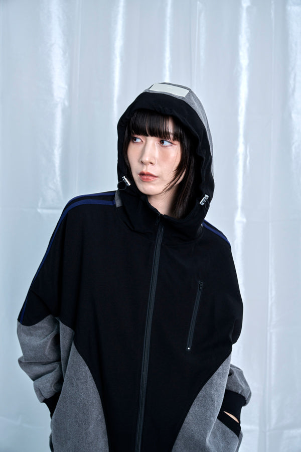 【Nora Lily】Denim Combo Hooded Zip Blouson-Black × Black-225542102-19F