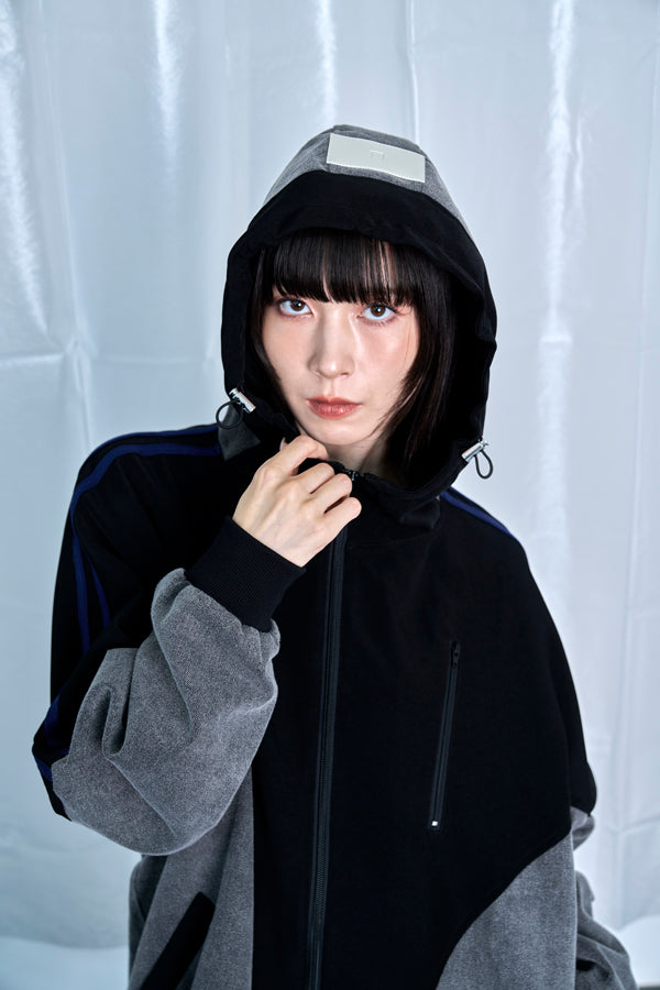 【Nora Lily】Denim Combo Hooded Zip Blouson-Black × Black-225542102-19F
