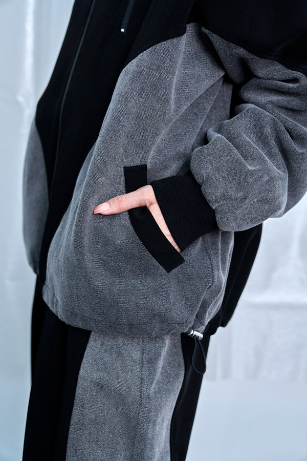 【Nora Lily】Denim Combo Hooded Zip Blouson-Black × Black-225542102-19F