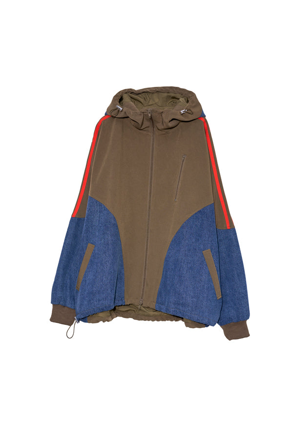 【Nora Lily】Denim Combo Hooded Zip Blouson-Khaki × Indigo-225542102-27F