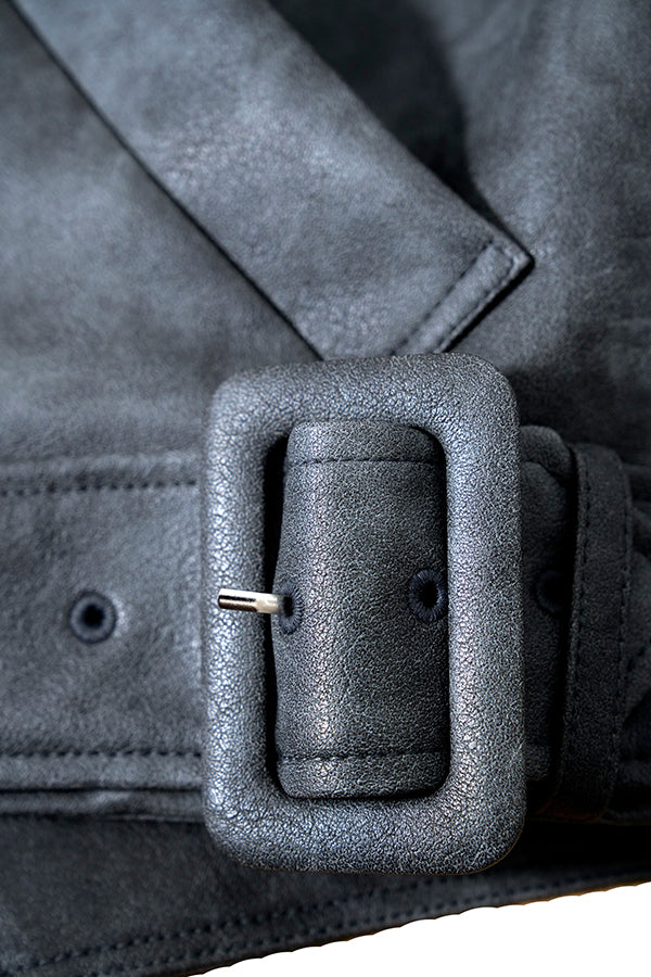 ご予約商品：【Nora Lily】Fake Leather Tuck Baloon Single Riders-Dark Grey-225542103-13F