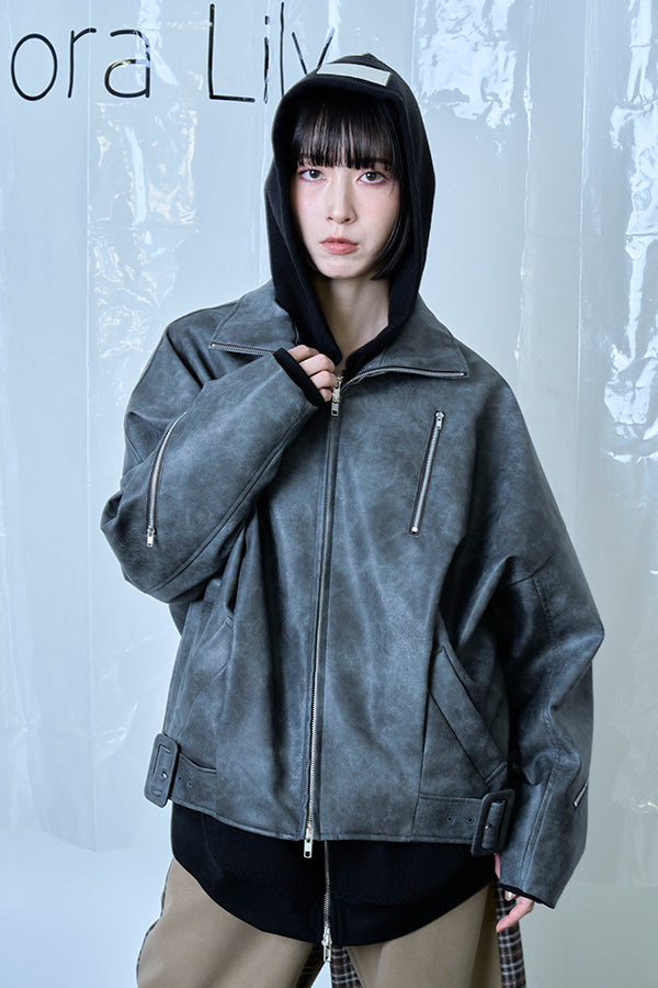 ご予約商品：【Nora Lily】Fake Leather Tuck Baloon Single Riders-Dark Grey-225542103-13F