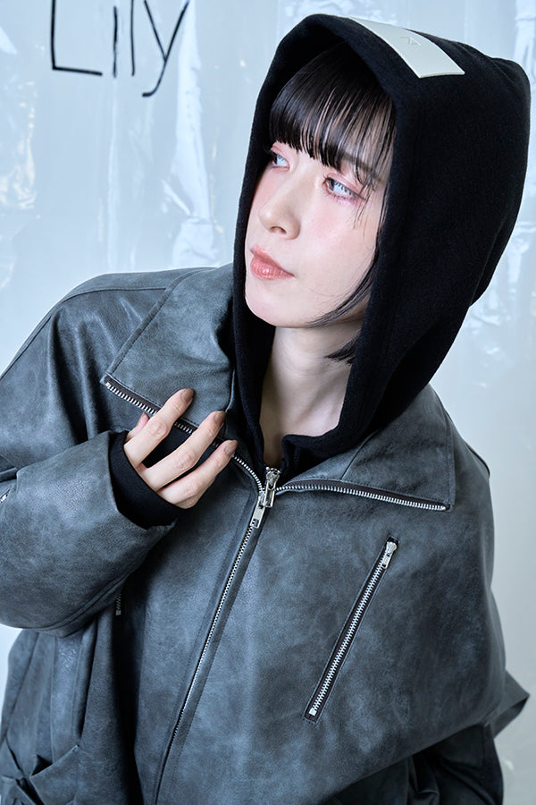 ご予約商品：【Nora Lily】Fake Leather Tuck Baloon Single Riders-Dark Grey-225542103-13F