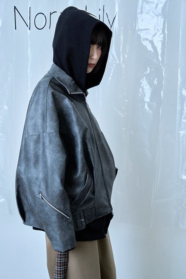 ご予約商品：【Nora Lily】Fake Leather Tuck Baloon Single Riders-Dark Grey-225542103-13F