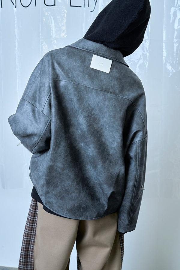 ご予約商品：【Nora Lily】Fake Leather Tuck Baloon Single Riders-Dark Grey-225542103-13F