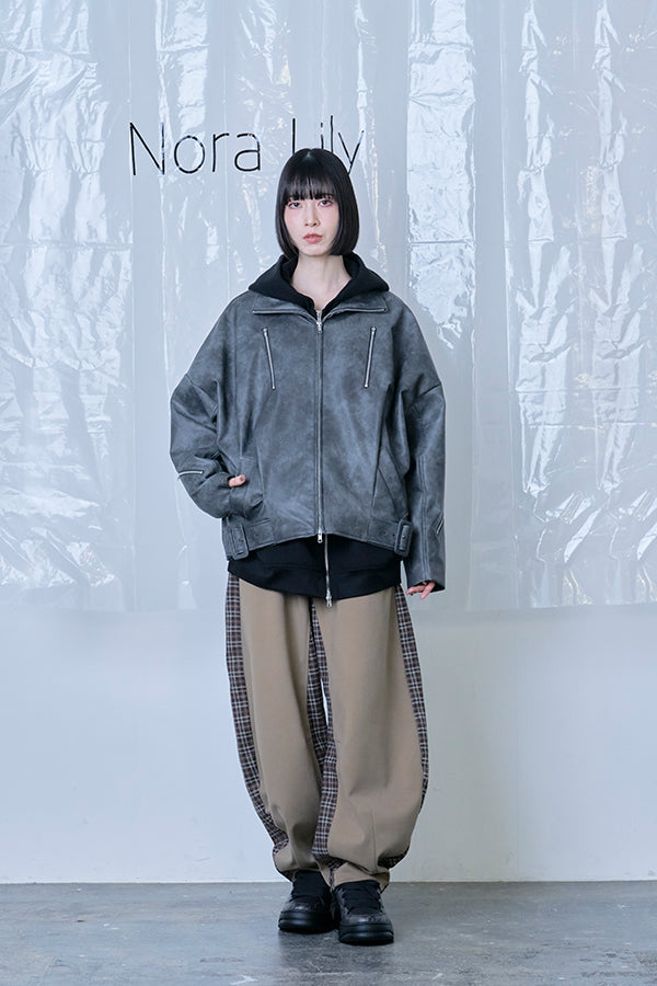 ご予約商品：【Nora Lily】Fake Leather Tuck Baloon Single Riders-Dark Grey-225542103-13F