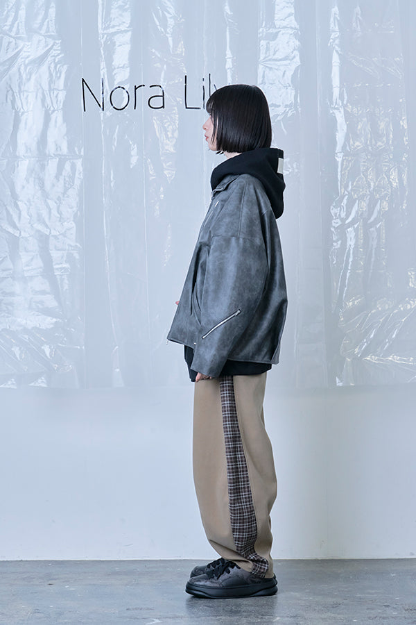 ご予約商品：【Nora Lily】Fake Leather Tuck Baloon Single Riders-Dark Grey-225542103-13F