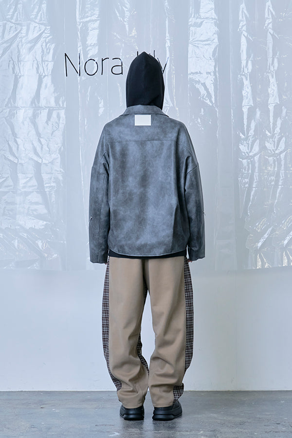 ご予約商品：【Nora Lily】Fake Leather Tuck Baloon Single Riders-Dark Grey-225542103-13F