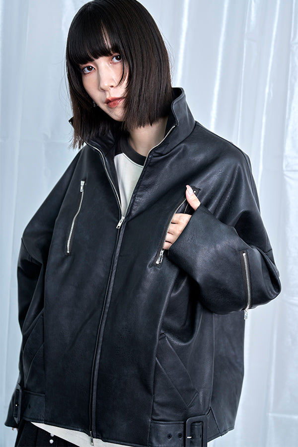 【Nora Lily】Fake Leather Tuck Baloon Single Riders-Black-225542103-19F