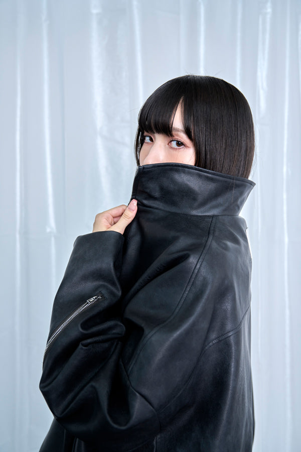 【Nora Lily】Fake Leather Tuck Baloon Single Riders-Black-225542103-19F