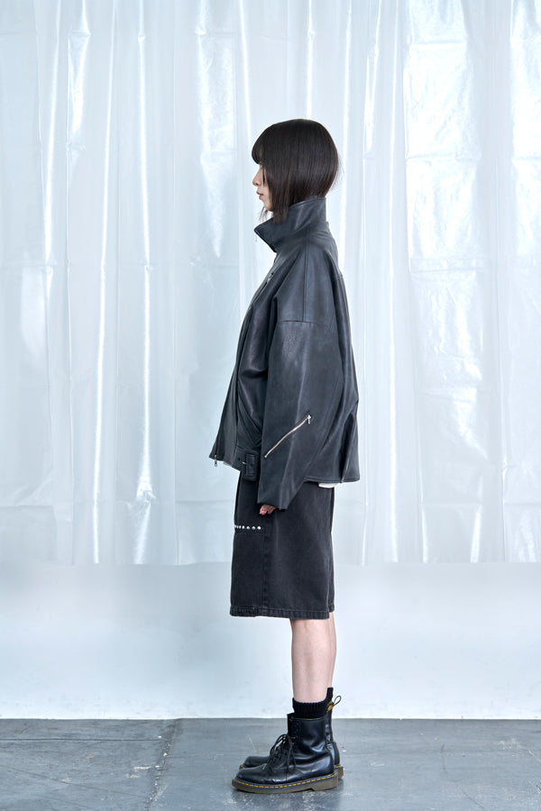 【Nora Lily】Fake Leather Tuck Baloon Single Riders-Black-225542103-19F