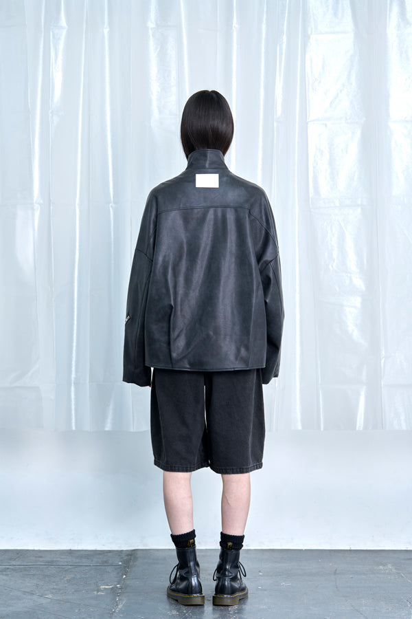 【Nora Lily】Fake Leather Tuck Baloon Single Riders-Black-225542103-19F