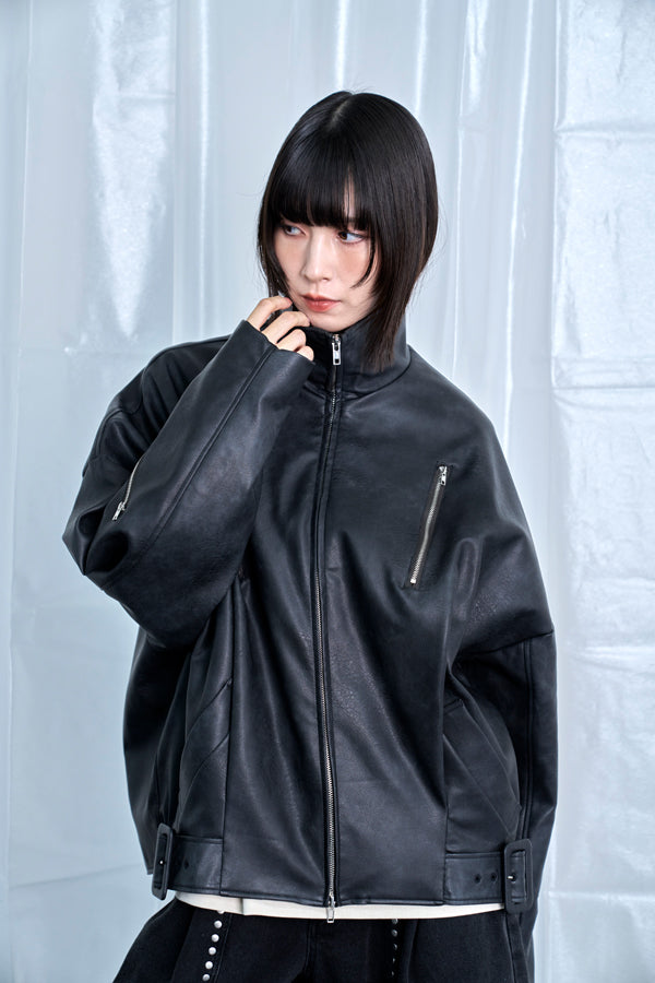 【Nora Lily】Fake Leather Tuck Baloon Single Riders-Black-225542103-19F