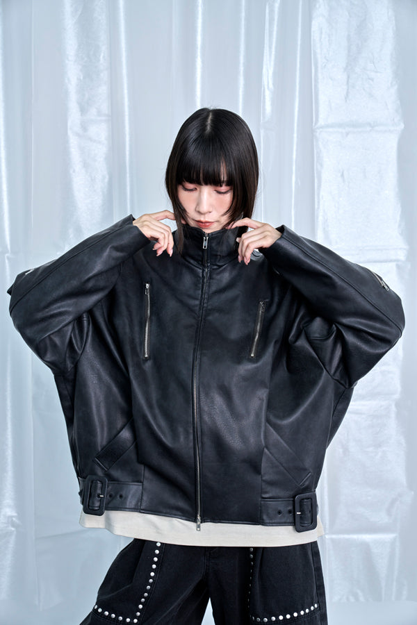 【Nora Lily】Fake Leather Tuck Baloon Single Riders-Black-225542103-19F