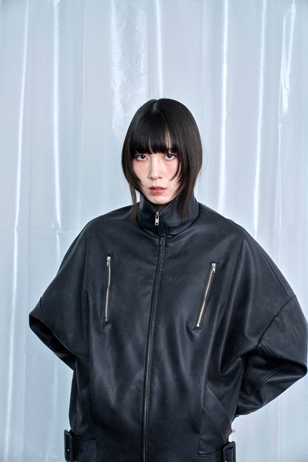 【Nora Lily】Fake Leather Tuck Baloon Single Riders-Black-225542103-19F