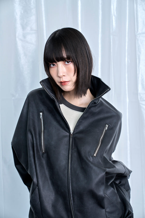 【Nora Lily】Fake Leather Tuck Baloon Single Riders-Black-225542103-19F