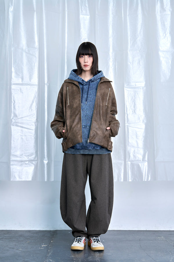 【Nora Lily】Fake Leather Tuck Baloon Single Riders-Brown-225542103-42F