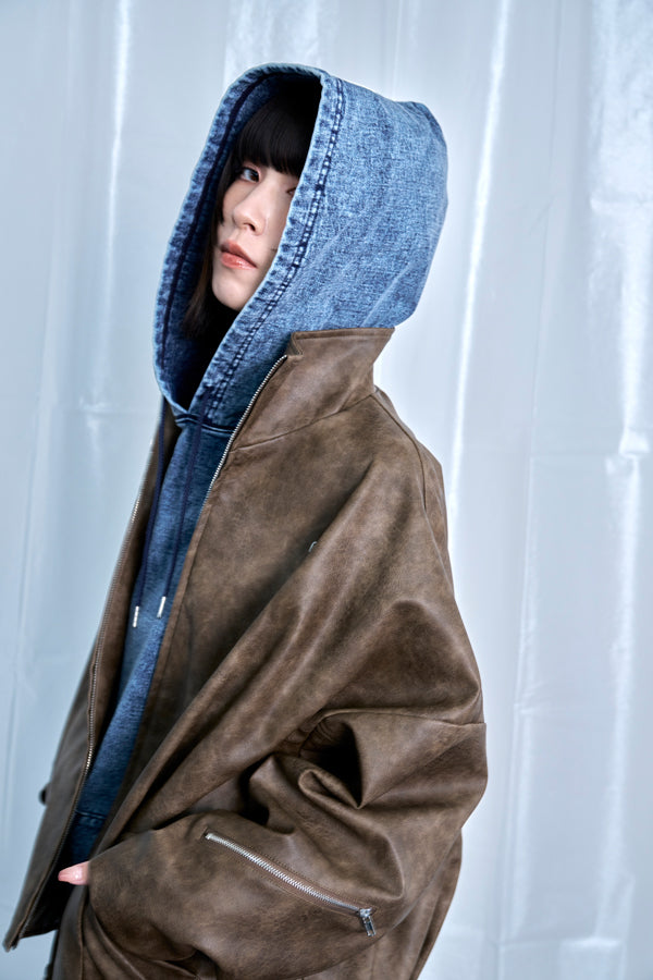 【Nora Lily】Fake Leather Tuck Baloon Single Riders-Brown-225542103-42F