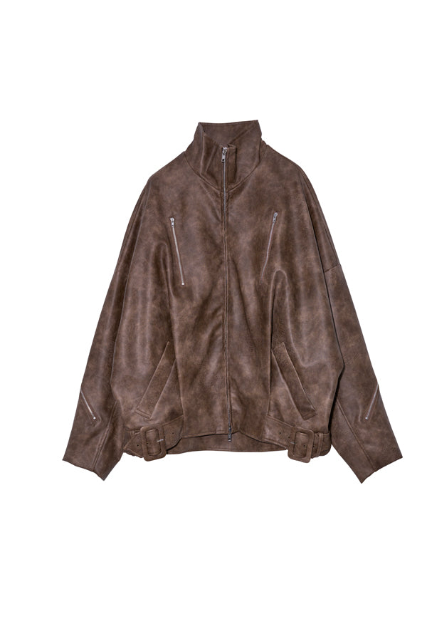 【Nora Lily】Fake Leather Tuck Baloon Single Riders-Brown-225542103-42F