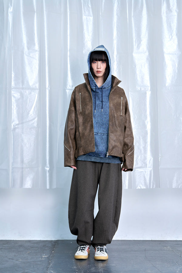 【Nora Lily】Fake Leather Tuck Baloon Single Riders-Brown-225542103-42F