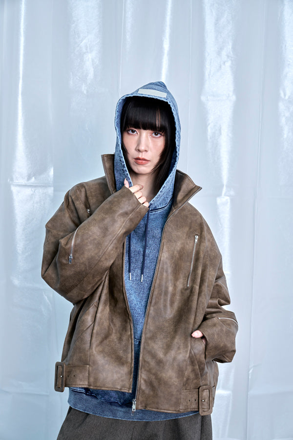 【Nora Lily】Fake Leather Tuck Baloon Single Riders-Brown-225542103-42F