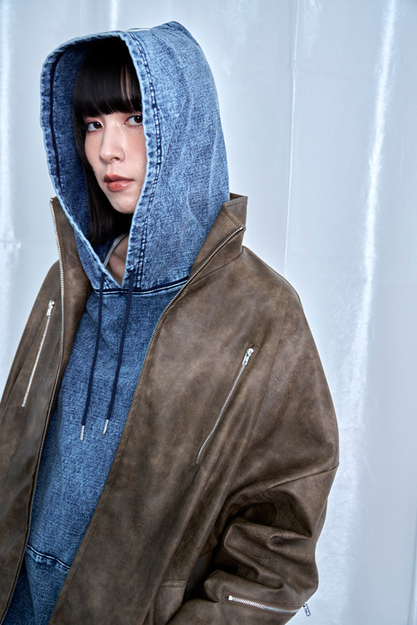 【Nora Lily】Fake Leather Tuck Baloon Single Riders-Brown-225542103-42F