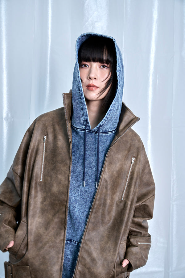 【Nora Lily】Fake Leather Tuck Baloon Single Riders-Brown-225542103-42F