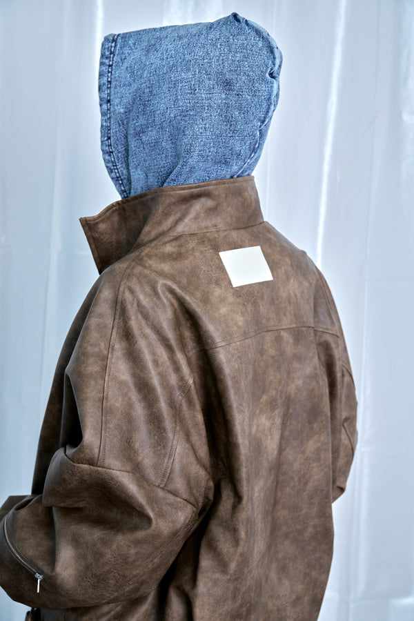 【Nora Lily】Fake Leather Tuck Baloon Single Riders-Brown-225542103-42F