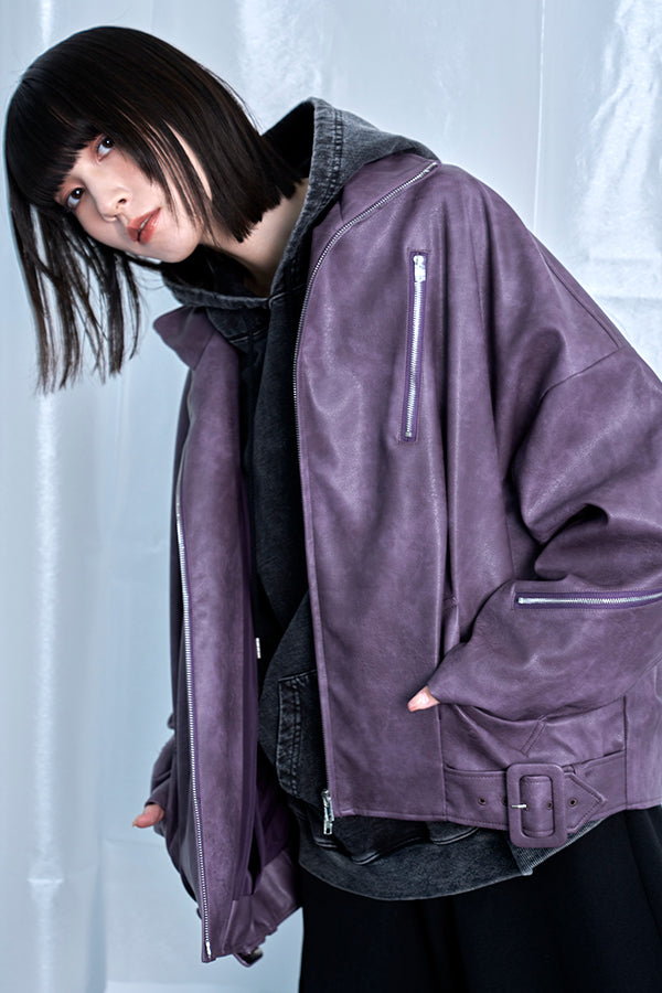 ご予約商品：【Nora Lily】Fake Leather Tuck Baloon Single Riders-Purple-225542103-83F