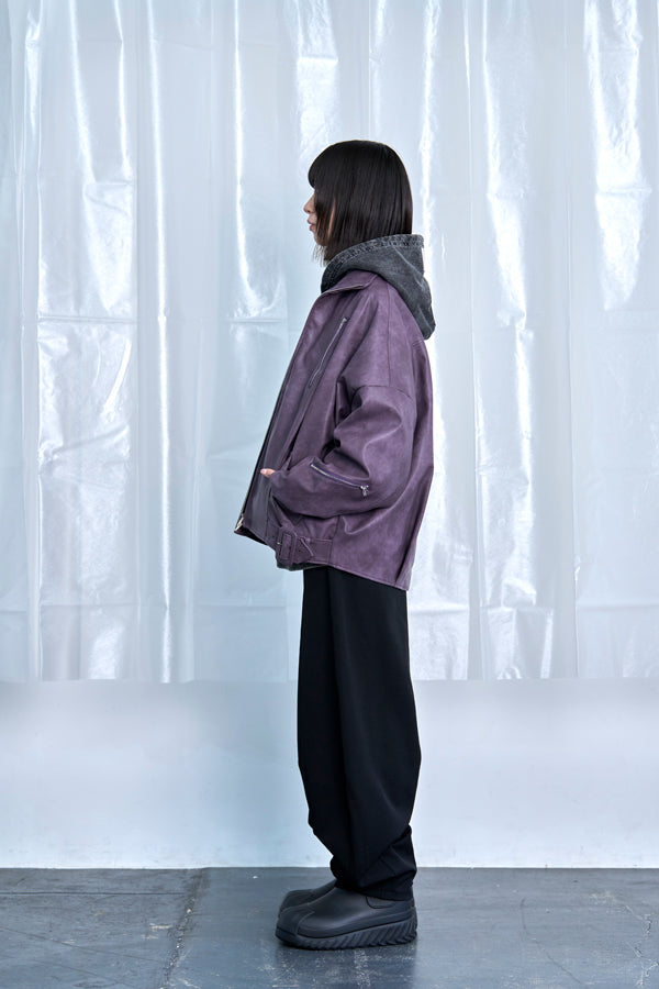 ご予約商品：【Nora Lily】Fake Leather Tuck Baloon Single Riders-Purple-225542103-83F