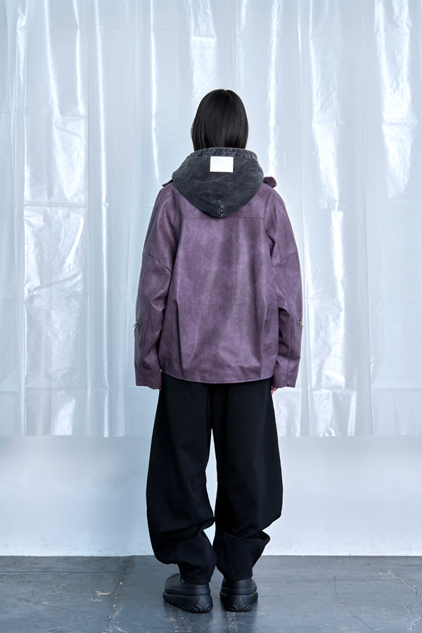 ご予約商品：【Nora Lily】Fake Leather Tuck Baloon Single Riders-Purple-225542103-83F