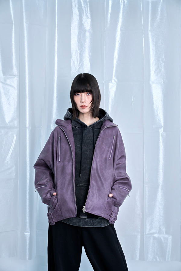 ご予約商品：【Nora Lily】Fake Leather Tuck Baloon Single Riders-Purple-225542103-83F