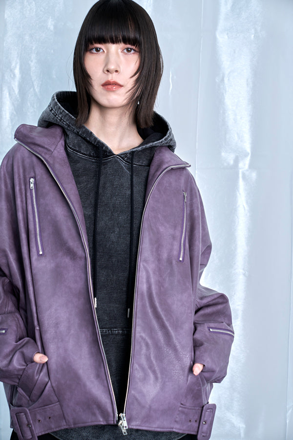 ご予約商品：【Nora Lily】Fake Leather Tuck Baloon Single Riders-Purple-225542103-83F