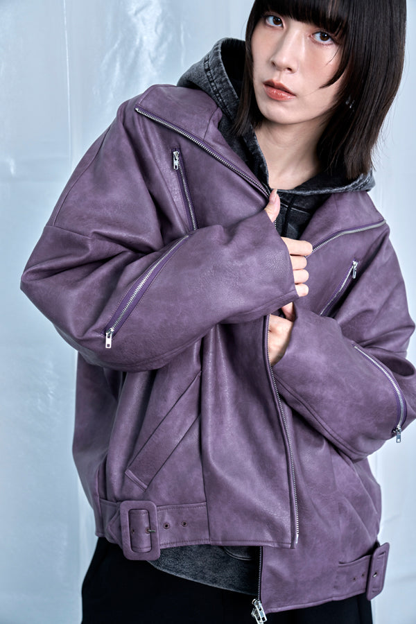 ご予約商品：【Nora Lily】Fake Leather Tuck Baloon Single Riders-Purple-225542103-83F