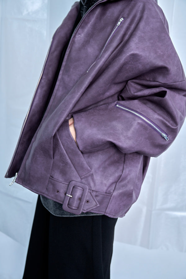 ご予約商品：【Nora Lily】Fake Leather Tuck Baloon Single Riders-Purple-225542103-83F