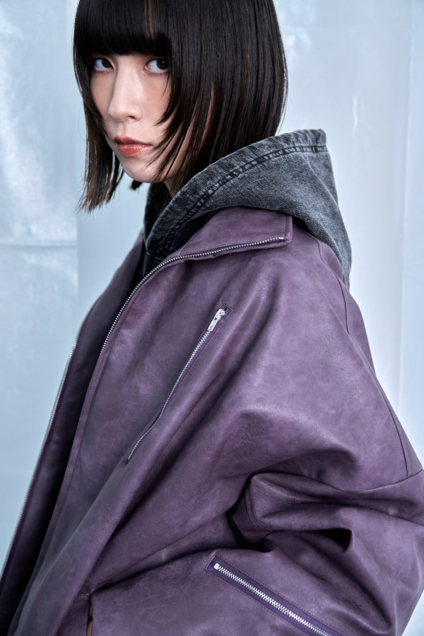 ご予約商品：【Nora Lily】Fake Leather Tuck Baloon Single Riders-Purple-225542103-83F