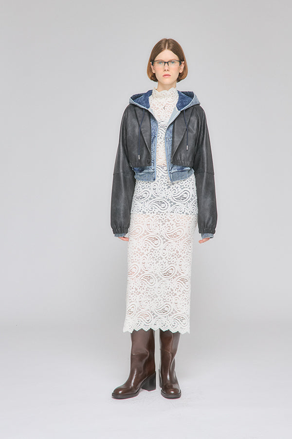 【Nora Lily】「elle」Fake Leather Tailored Combination Blouson-Black-225542106-19F