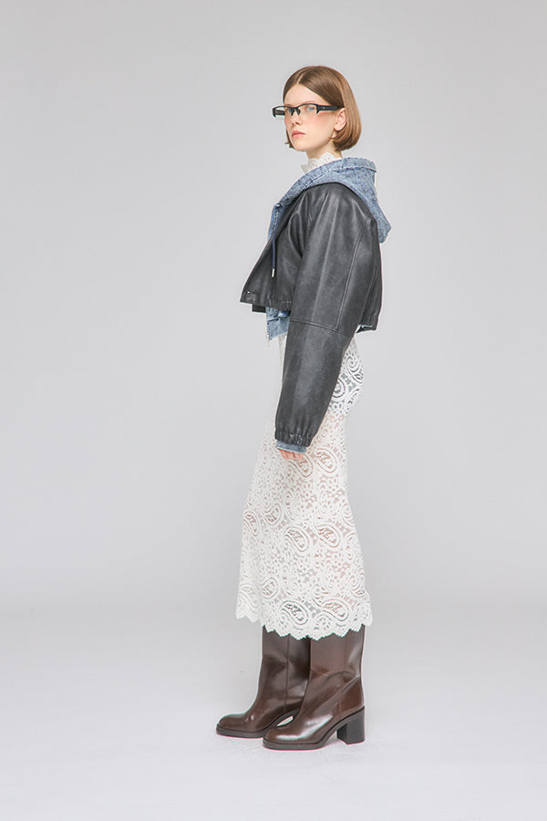 【Nora Lily】「elle」Fake Leather Tailored Combination Blouson-Black-225542106-19F