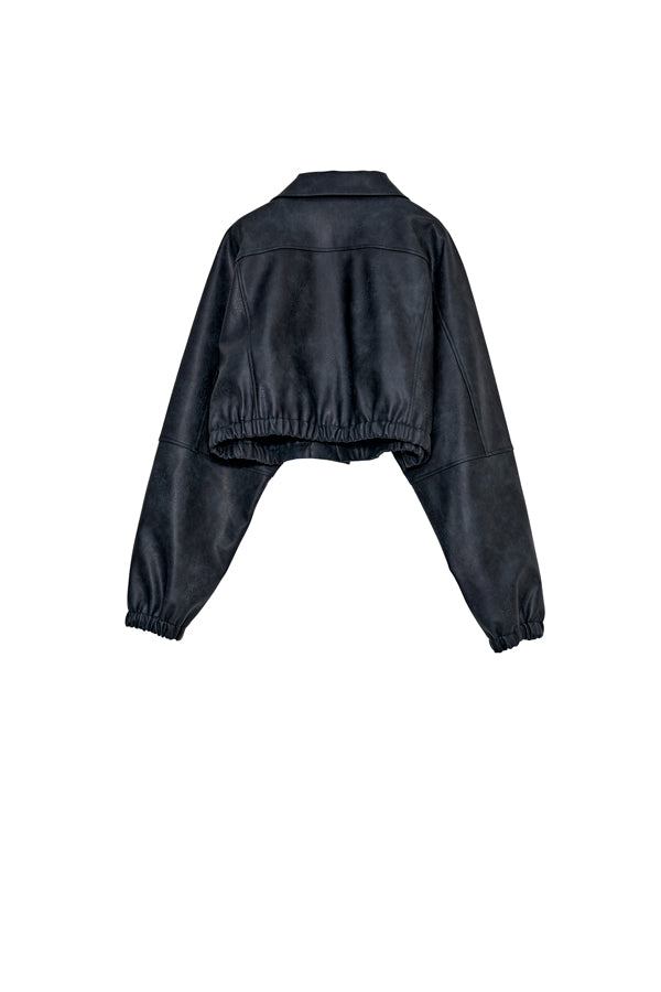 【Nora Lily】「elle」Fake Leather Tailored Combination Blouson-Black-225542106-19F