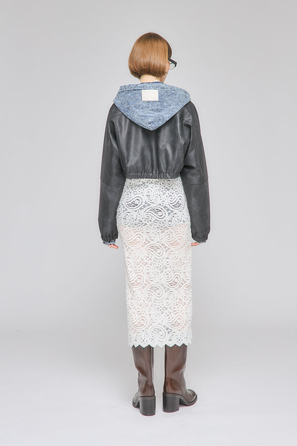 【Nora Lily】「elle」Fake Leather Tailored Combination Blouson-Black-225542106-19F